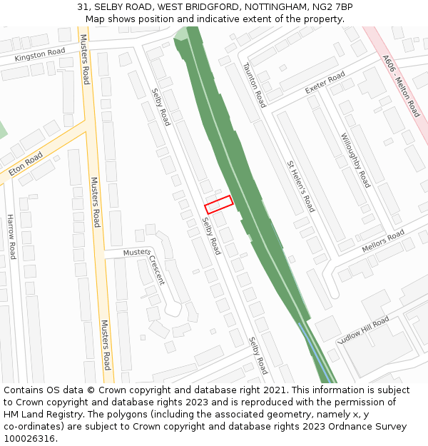 31, SELBY ROAD, WEST BRIDGFORD, NOTTINGHAM, NG2 7BP: Location map and indicative extent of plot