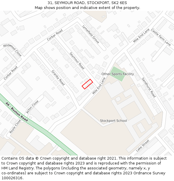 31, SEYMOUR ROAD, STOCKPORT, SK2 6ES: Location map and indicative extent of plot