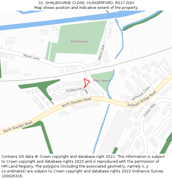 31, SHALBOURNE CLOSE, HUNGERFORD, RG17 0QH: Location map and indicative extent of plot