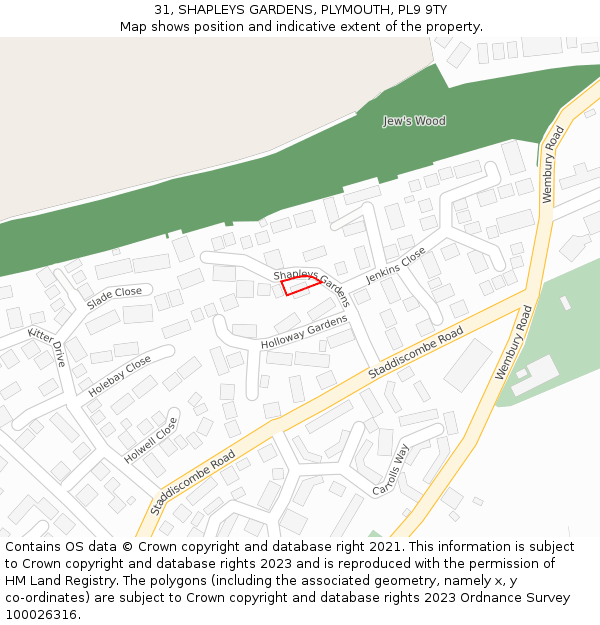 31, SHAPLEYS GARDENS, PLYMOUTH, PL9 9TY: Location map and indicative extent of plot