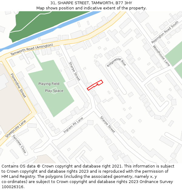 31, SHARPE STREET, TAMWORTH, B77 3HY: Location map and indicative extent of plot