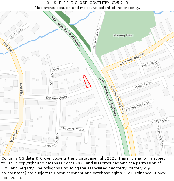 31, SHELFIELD CLOSE, COVENTRY, CV5 7HR: Location map and indicative extent of plot