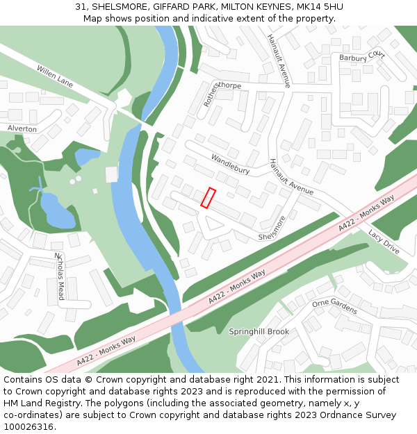 31, SHELSMORE, GIFFARD PARK, MILTON KEYNES, MK14 5HU: Location map and indicative extent of plot