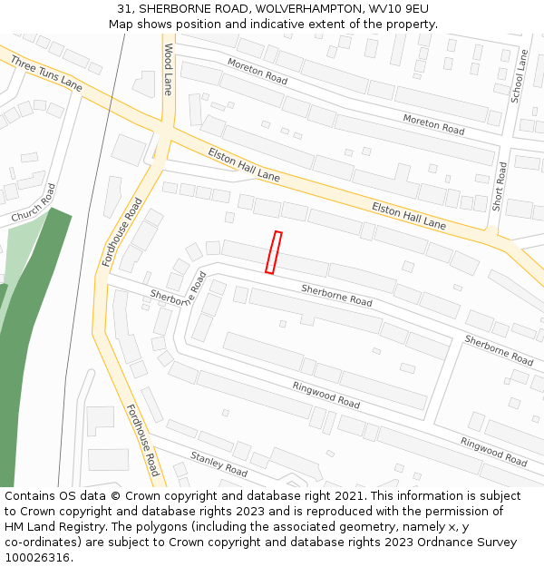 31, SHERBORNE ROAD, WOLVERHAMPTON, WV10 9EU: Location map and indicative extent of plot