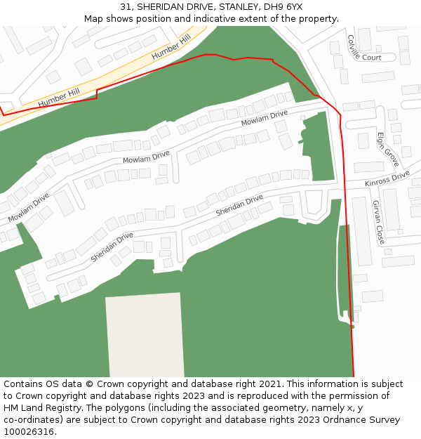 31, SHERIDAN DRIVE, STANLEY, DH9 6YX: Location map and indicative extent of plot