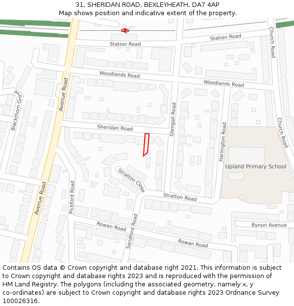 31, SHERIDAN ROAD, BEXLEYHEATH, DA7 4AP: Location map and indicative extent of plot