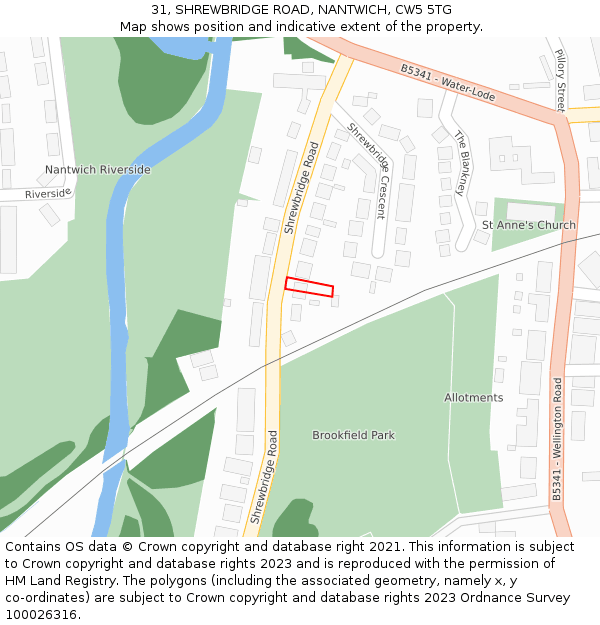 31, SHREWBRIDGE ROAD, NANTWICH, CW5 5TG: Location map and indicative extent of plot