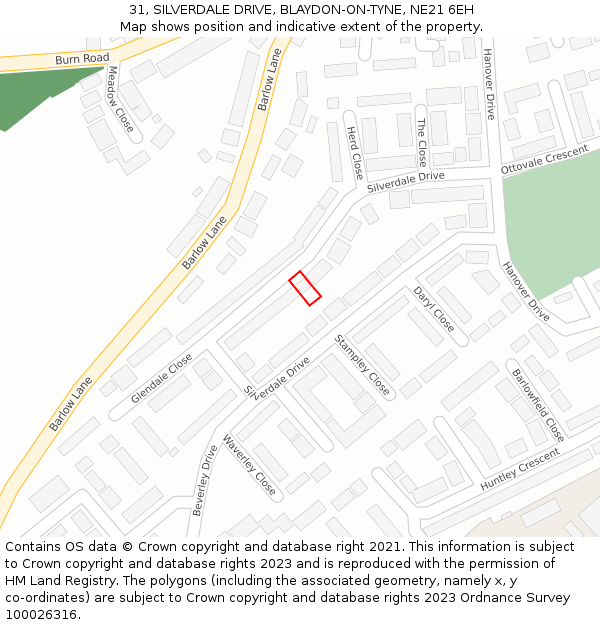 31, SILVERDALE DRIVE, BLAYDON-ON-TYNE, NE21 6EH: Location map and indicative extent of plot