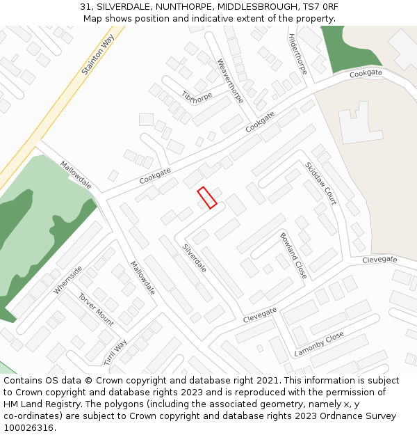 31, SILVERDALE, NUNTHORPE, MIDDLESBROUGH, TS7 0RF: Location map and indicative extent of plot