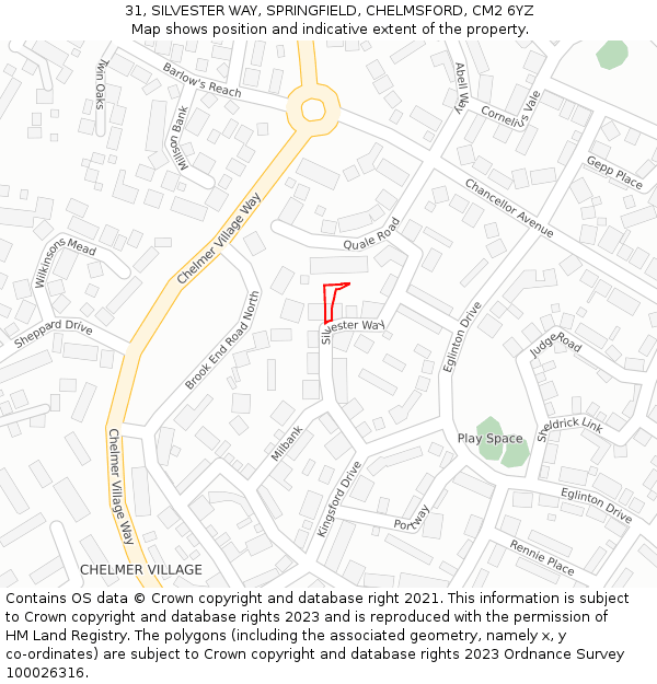 31, SILVESTER WAY, SPRINGFIELD, CHELMSFORD, CM2 6YZ: Location map and indicative extent of plot