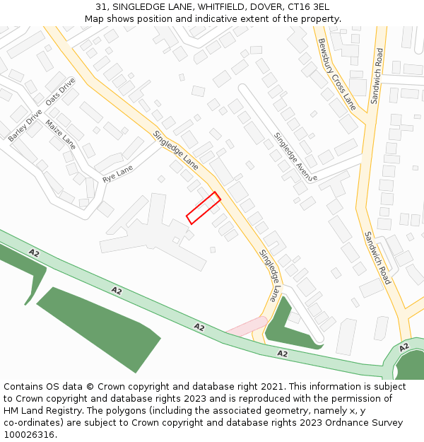 31, SINGLEDGE LANE, WHITFIELD, DOVER, CT16 3EL: Location map and indicative extent of plot