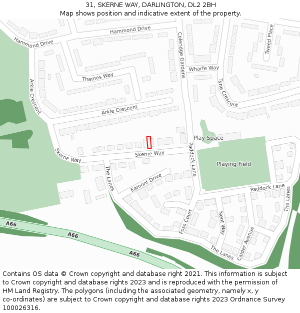 31, SKERNE WAY, DARLINGTON, DL2 2BH: Location map and indicative extent of plot