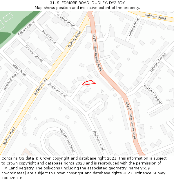 31, SLEDMORE ROAD, DUDLEY, DY2 8DY: Location map and indicative extent of plot