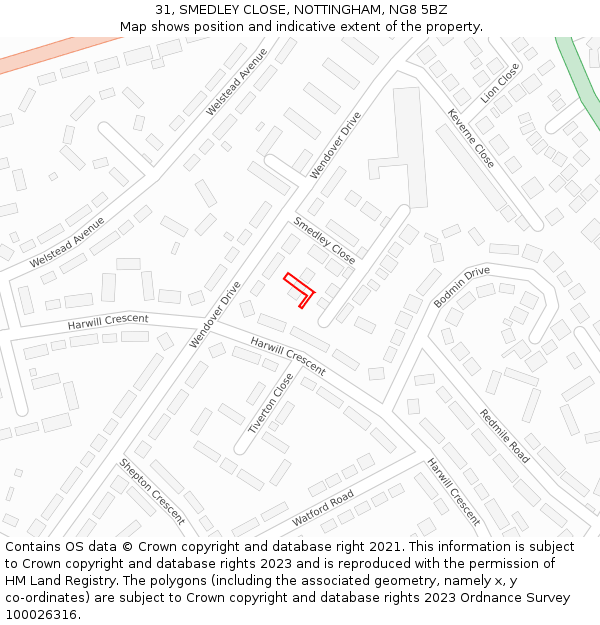 31, SMEDLEY CLOSE, NOTTINGHAM, NG8 5BZ: Location map and indicative extent of plot