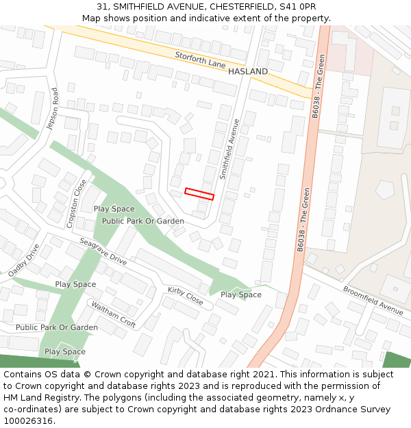 31, SMITHFIELD AVENUE, CHESTERFIELD, S41 0PR: Location map and indicative extent of plot