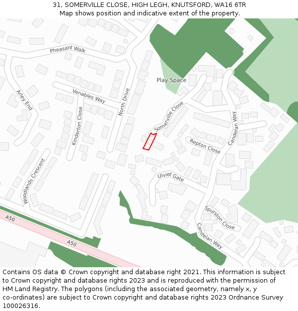 31, SOMERVILLE CLOSE, HIGH LEGH, KNUTSFORD, WA16 6TR: Location map and indicative extent of plot