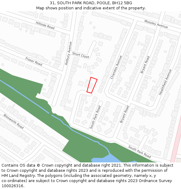 31, SOUTH PARK ROAD, POOLE, BH12 5BG: Location map and indicative extent of plot