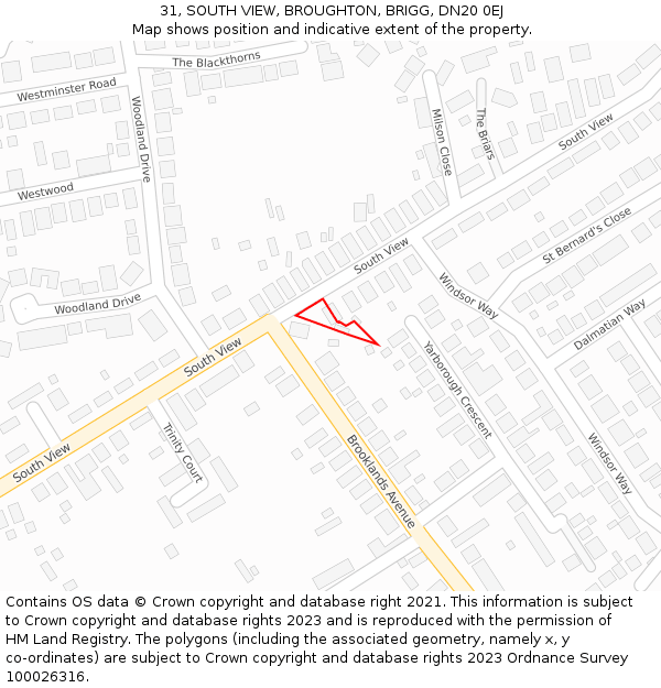 31, SOUTH VIEW, BROUGHTON, BRIGG, DN20 0EJ: Location map and indicative extent of plot