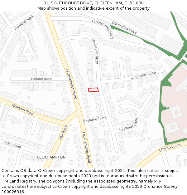 31, SOUTHCOURT DRIVE, CHELTENHAM, GL53 0BU: Location map and indicative extent of plot