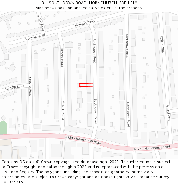 31, SOUTHDOWN ROAD, HORNCHURCH, RM11 1LY: Location map and indicative extent of plot