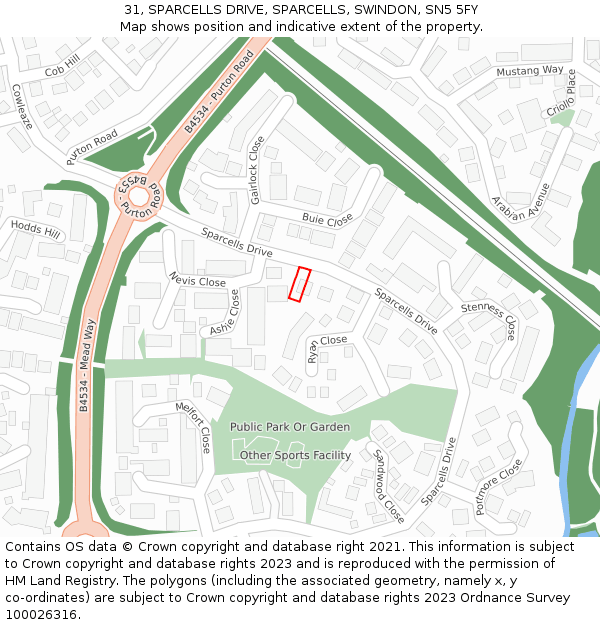 31, SPARCELLS DRIVE, SPARCELLS, SWINDON, SN5 5FY: Location map and indicative extent of plot