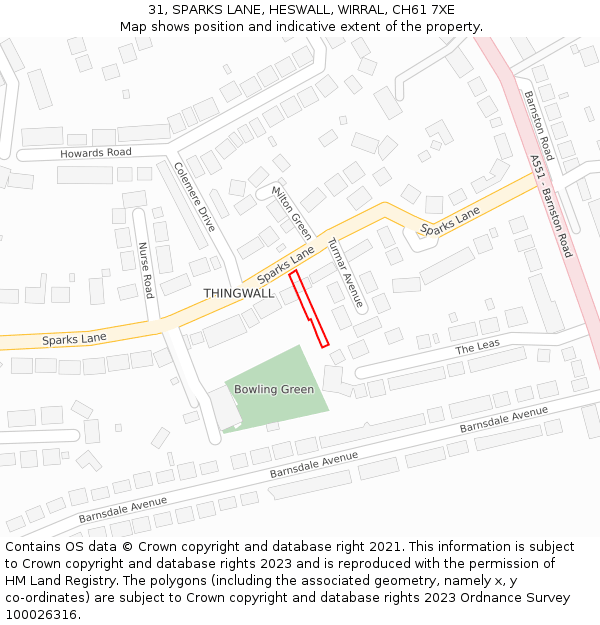 31, SPARKS LANE, HESWALL, WIRRAL, CH61 7XE: Location map and indicative extent of plot