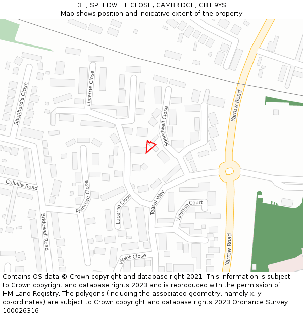 31, SPEEDWELL CLOSE, CAMBRIDGE, CB1 9YS: Location map and indicative extent of plot