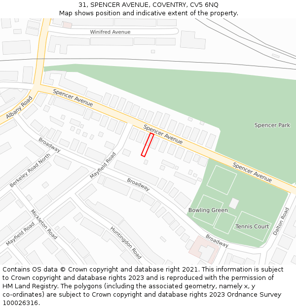 31, SPENCER AVENUE, COVENTRY, CV5 6NQ: Location map and indicative extent of plot