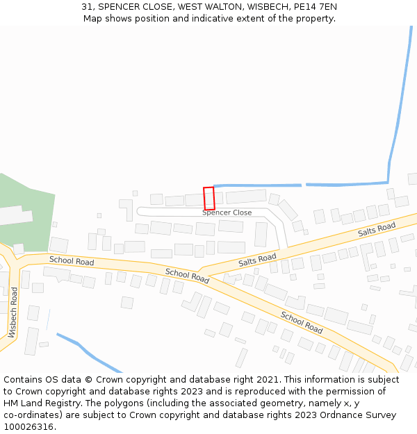 31, SPENCER CLOSE, WEST WALTON, WISBECH, PE14 7EN: Location map and indicative extent of plot