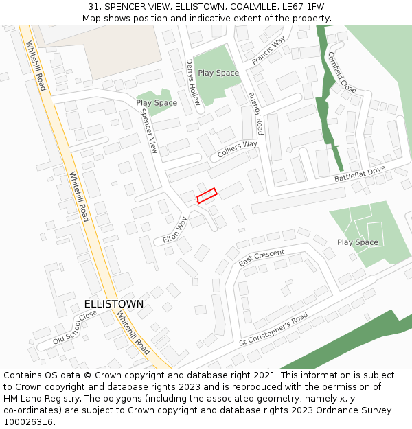 31, SPENCER VIEW, ELLISTOWN, COALVILLE, LE67 1FW: Location map and indicative extent of plot