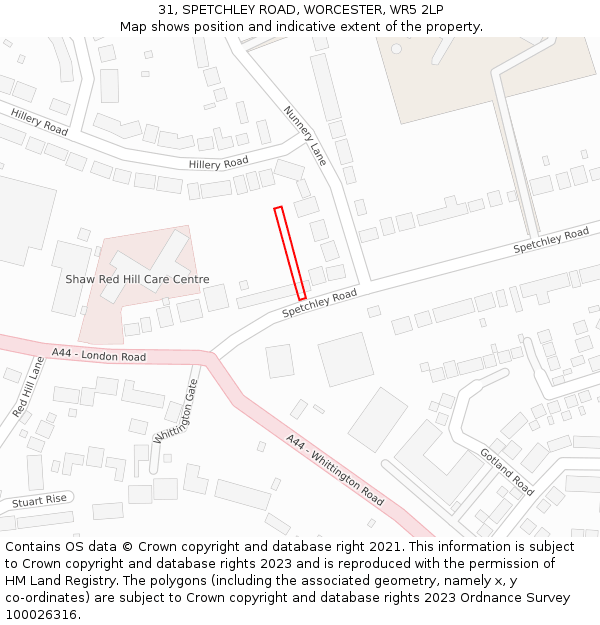 31, SPETCHLEY ROAD, WORCESTER, WR5 2LP: Location map and indicative extent of plot