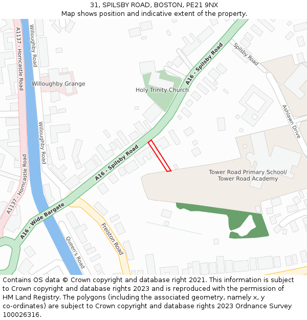 31, SPILSBY ROAD, BOSTON, PE21 9NX: Location map and indicative extent of plot