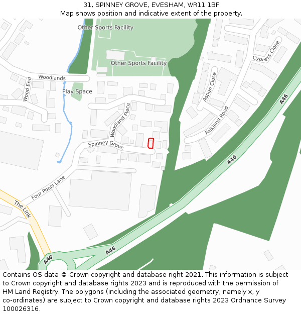 31, SPINNEY GROVE, EVESHAM, WR11 1BF: Location map and indicative extent of plot