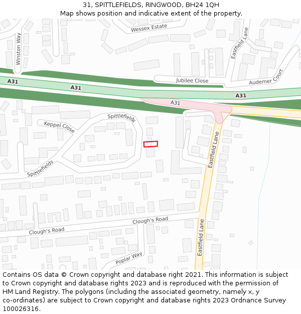 31, SPITTLEFIELDS, RINGWOOD, BH24 1QH: Location map and indicative extent of plot