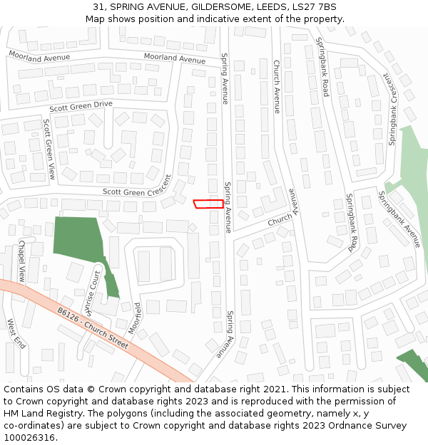 31, SPRING AVENUE, GILDERSOME, LEEDS, LS27 7BS: Location map and indicative extent of plot