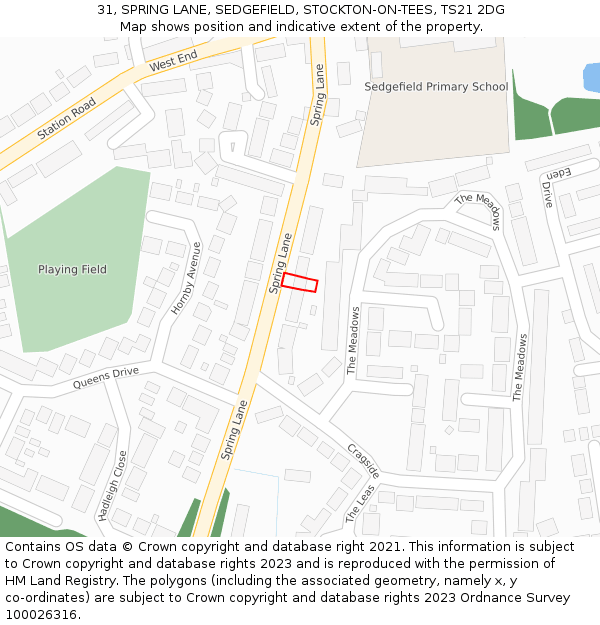 31, SPRING LANE, SEDGEFIELD, STOCKTON-ON-TEES, TS21 2DG: Location map and indicative extent of plot