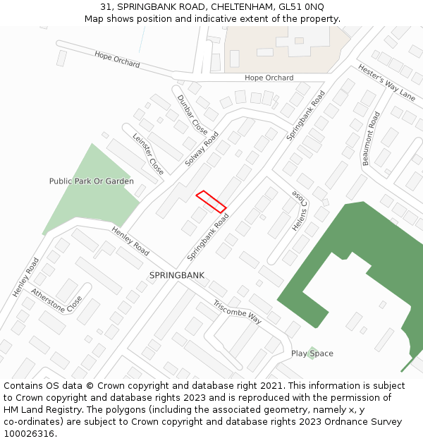 31, SPRINGBANK ROAD, CHELTENHAM, GL51 0NQ: Location map and indicative extent of plot