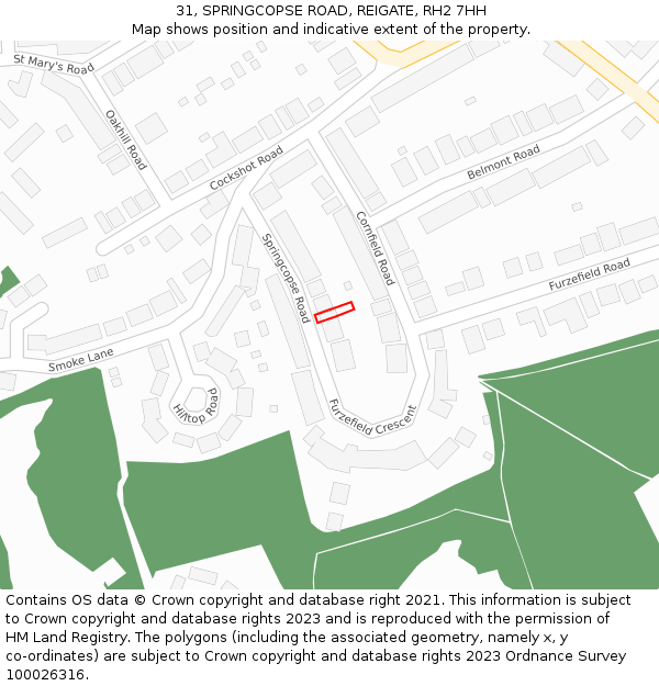 31, SPRINGCOPSE ROAD, REIGATE, RH2 7HH: Location map and indicative extent of plot