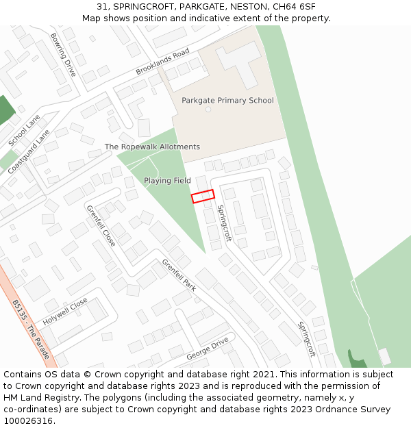 31, SPRINGCROFT, PARKGATE, NESTON, CH64 6SF: Location map and indicative extent of plot