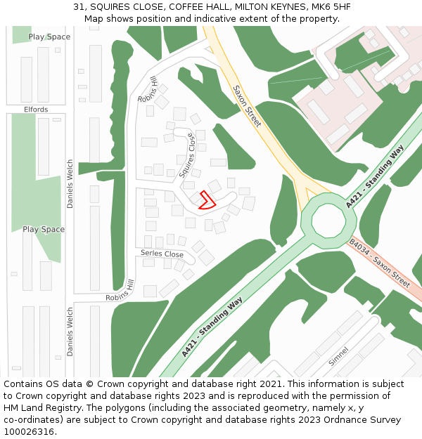 31, SQUIRES CLOSE, COFFEE HALL, MILTON KEYNES, MK6 5HF: Location map and indicative extent of plot