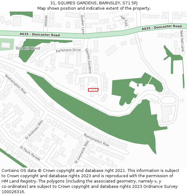 31, SQUIRES GARDENS, BARNSLEY, S71 5PJ: Location map and indicative extent of plot