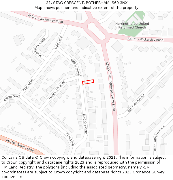 31, STAG CRESCENT, ROTHERHAM, S60 3NX: Location map and indicative extent of plot