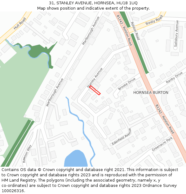 31, STANLEY AVENUE, HORNSEA, HU18 1UQ: Location map and indicative extent of plot