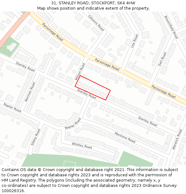 31, STANLEY ROAD, STOCKPORT, SK4 4HW: Location map and indicative extent of plot