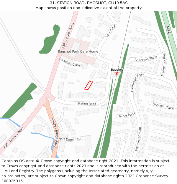 31, STATION ROAD, BAGSHOT, GU19 5AS: Location map and indicative extent of plot