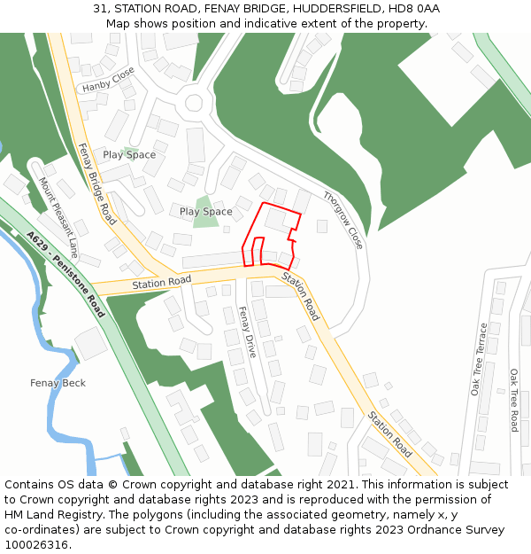 31, STATION ROAD, FENAY BRIDGE, HUDDERSFIELD, HD8 0AA: Location map and indicative extent of plot