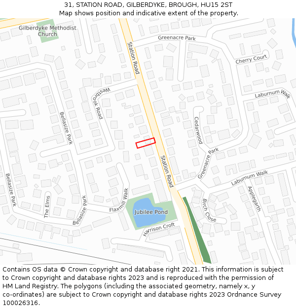 31, STATION ROAD, GILBERDYKE, BROUGH, HU15 2ST: Location map and indicative extent of plot