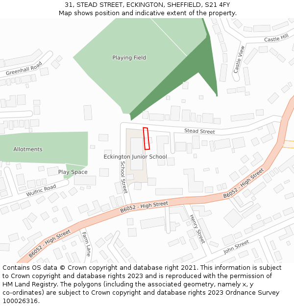 31, STEAD STREET, ECKINGTON, SHEFFIELD, S21 4FY: Location map and indicative extent of plot