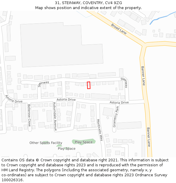 31, STEINWAY, COVENTRY, CV4 9ZG: Location map and indicative extent of plot