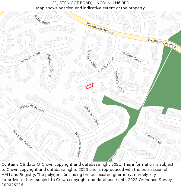 31, STENIGOT ROAD, LINCOLN, LN6 3PD: Location map and indicative extent of plot